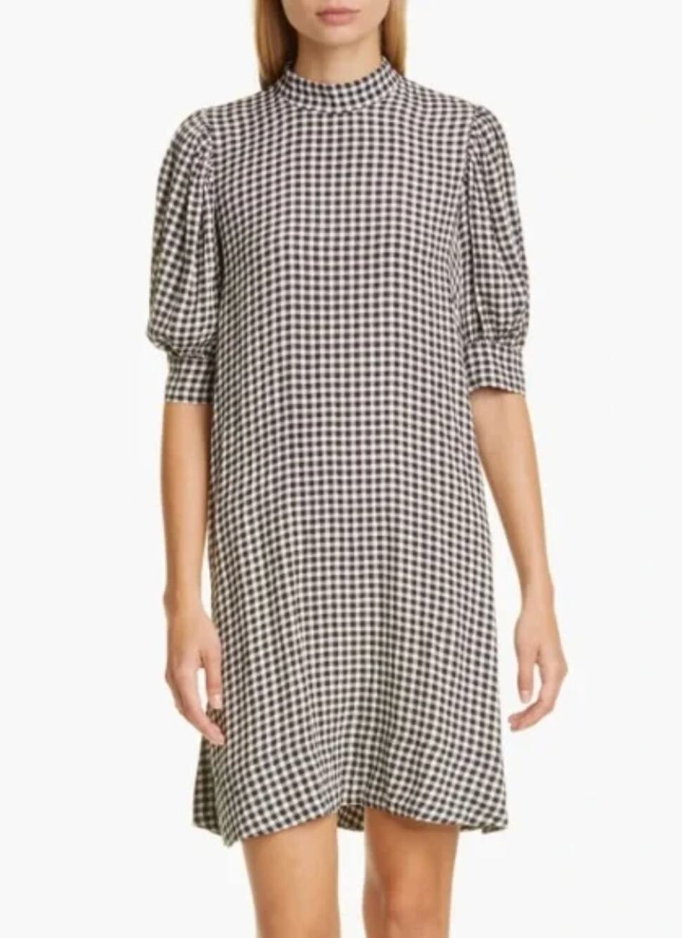 Ganni Gingham Check Print Viscose Crepe Mini Dress Size 36 US 2 Mod Short